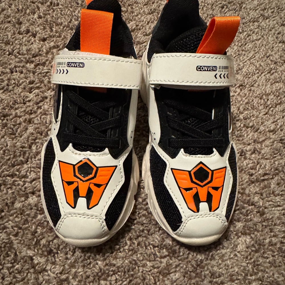 Black and Orange Sneakers with Chunky Design and Velcro Strap